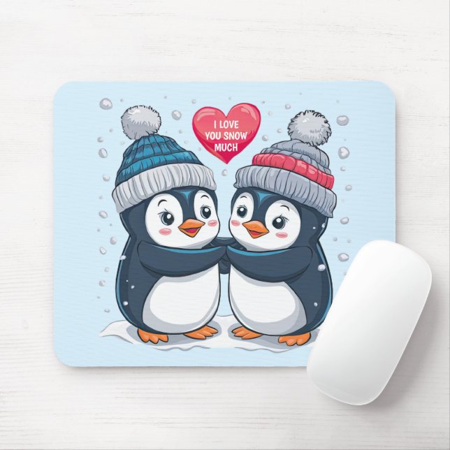 Penguin Couple Mouse Pad (With Mouse)