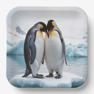 Penguin Couple On An Iceberg Paper Plate