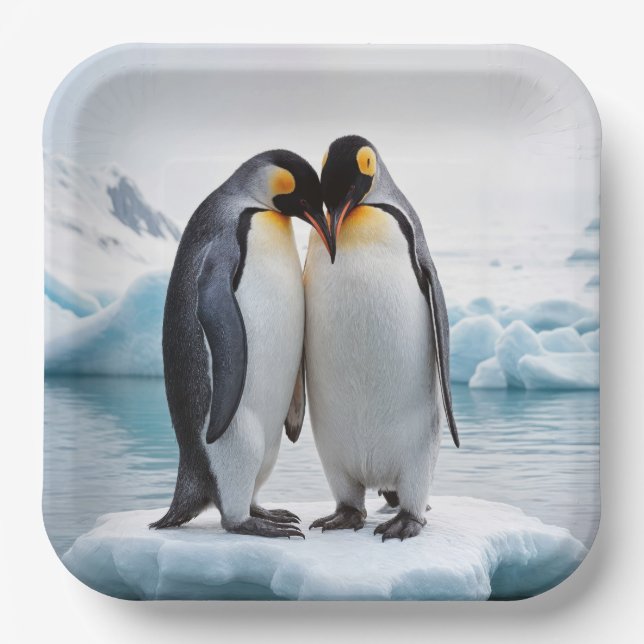 Penguin Couple On An Iceberg Paper Plate (Front)