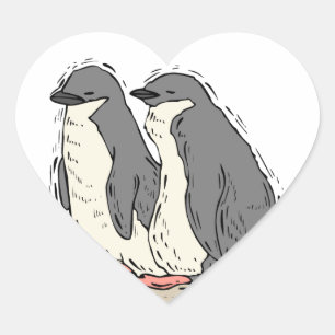 Penguin Couple Sandy Beach Wedding Hearts Heart Sticker