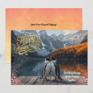Penguin Couple Scenic Personalized Anniversary Card
