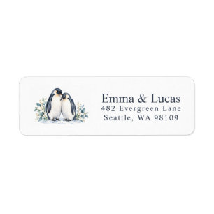 Penguin Couple Watercolor Wedding Return Adress Address Label