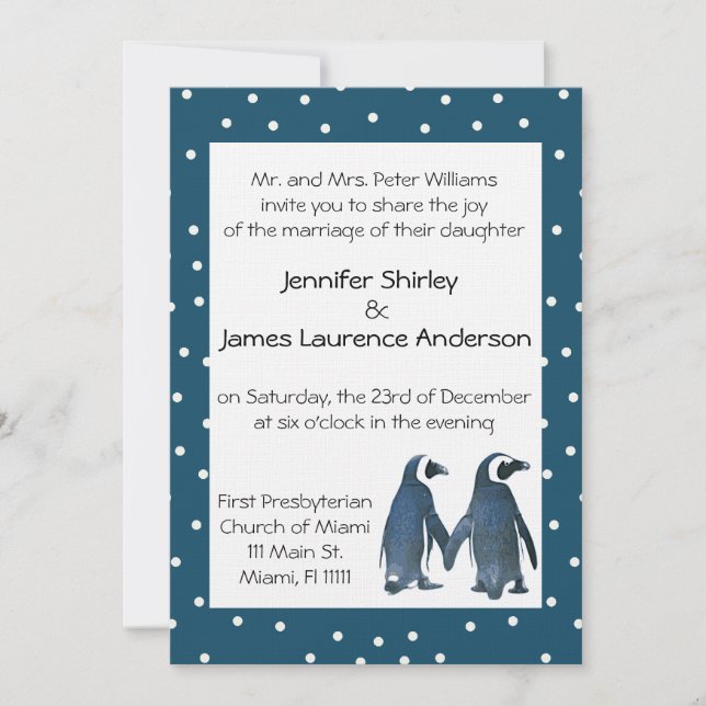 Penguin Couple Wedding Invitation (Front)