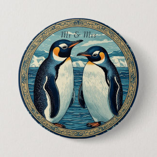 Penguin Couple Winter Snow Blue Ocean Ice Glacier 7.5 Cm Round Badge