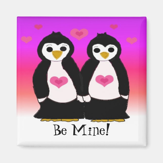 Penguin Couple with Cute Hearts Magnet (Front)