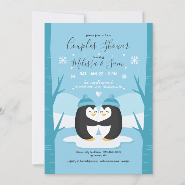 Penguin Couples Shower Invitation (Front)