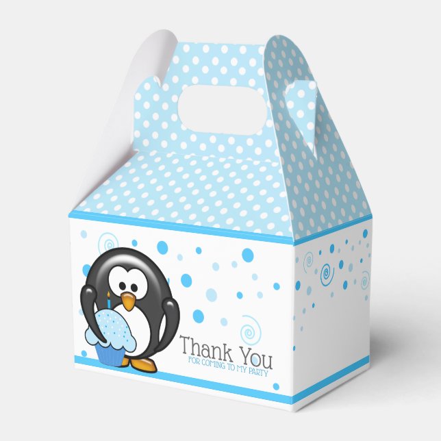 Penguin Cupcake Birthday Party Favour Box (Front Side)