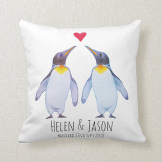 Penguin Custom Names Couple Gift Throw Cushion