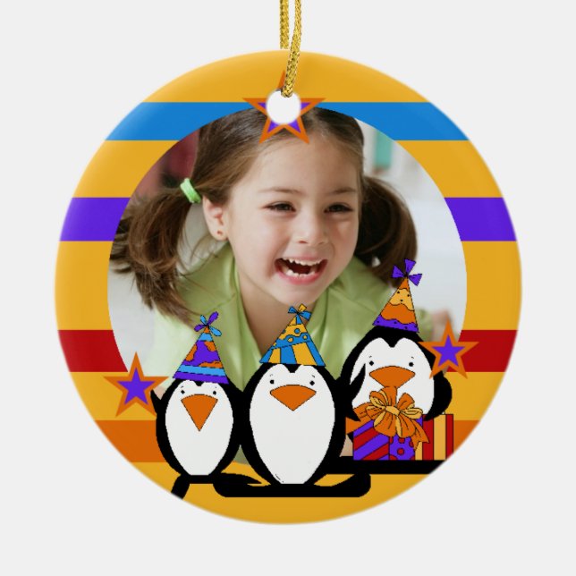 Penguin Customised Photo Birthday Keepsake Ceramic Ornament (Front)
