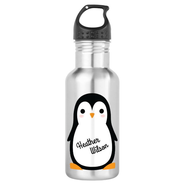 Penguin Cute Kids Water Bottle with Name (Front)