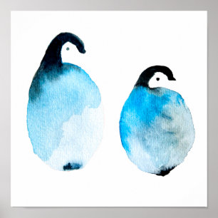 Penguin cute watercolor poster