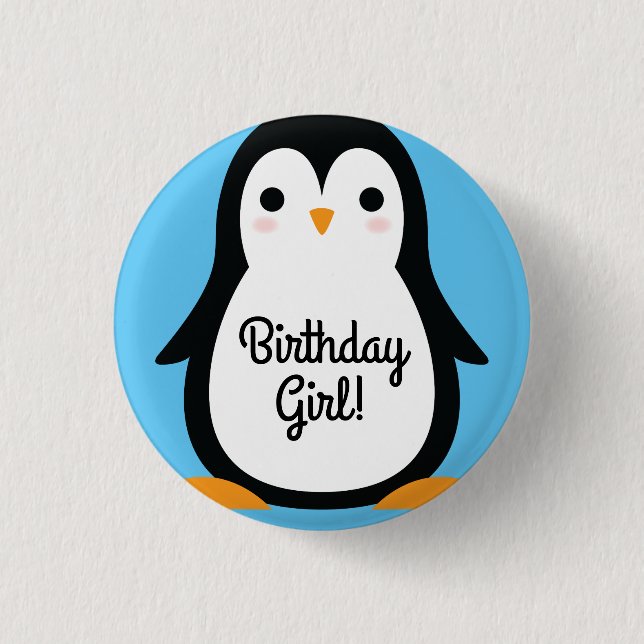 Penguin Cute Winter 1st Birthday Button Pin (Front)