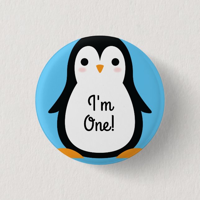 Penguin Cute Winter 1st Birthday Button Pin (Front)