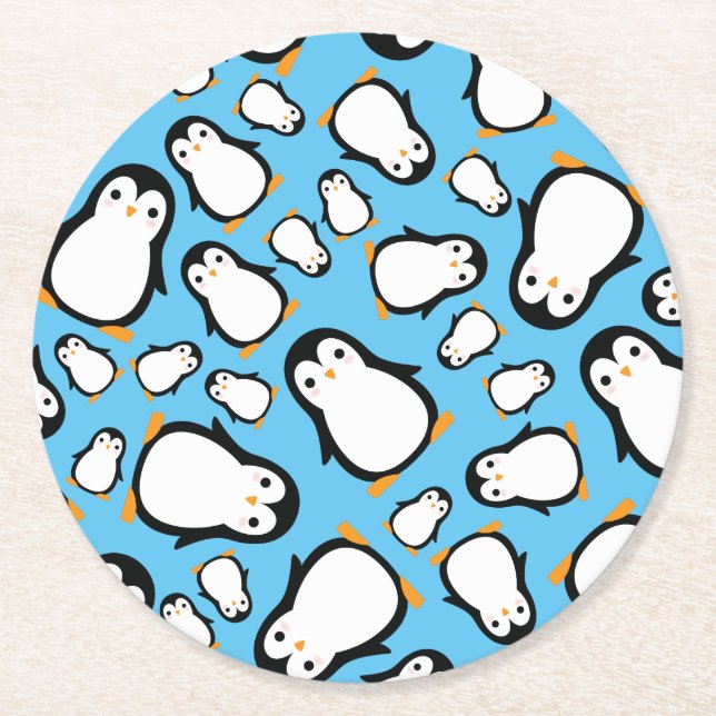 Penguin Cute Winter 1st Birthday Party Coasters (Front)