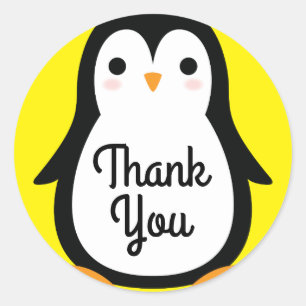 Penguin Cute Winter 1st Birthday Thank You Classic Round Sticker