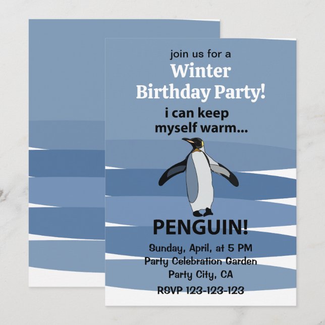 Penguin Cute Winter Party Birthday  Invitation (Front/Back)