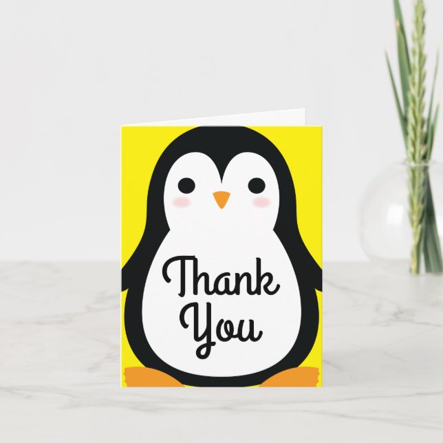 Penguin Cute Winter Thank You 1st Birthday Cards (Front)