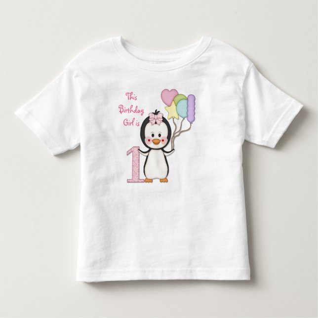 Penguin Cutie- Girl First Birthday Toddler T-Shirt (Front)
