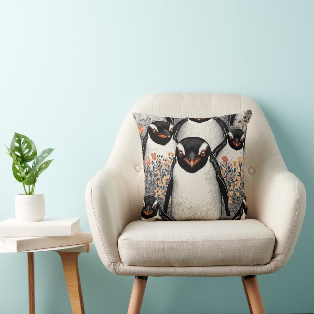 Penguin Dad Personalised Pattern Vintage Photo Cushion (Chair)