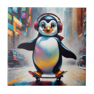 Penguin Digital Art Painting Cool Ceramic Tile