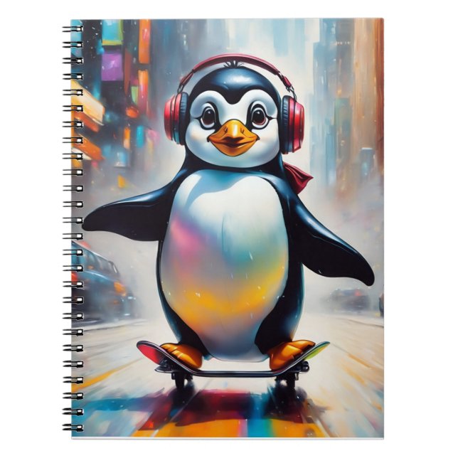 Penguin Digital Art Painting Cool Notebook (Front)