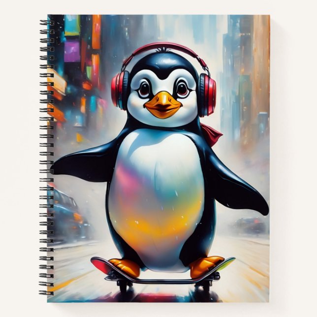 Penguin Digital Art Painting Cool Notebook (Front)