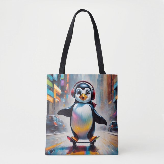 Penguin Digital Art Painting Cool Tote Bag (Front)