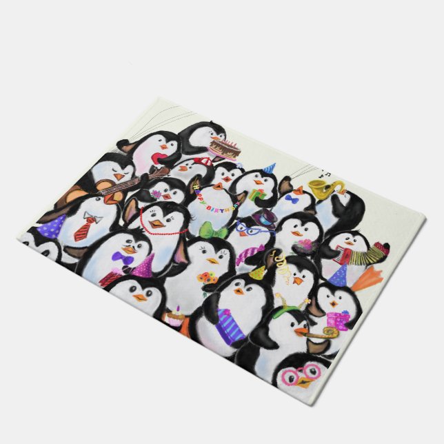 Penguin Doormat Happy Penguins Party (Angled)