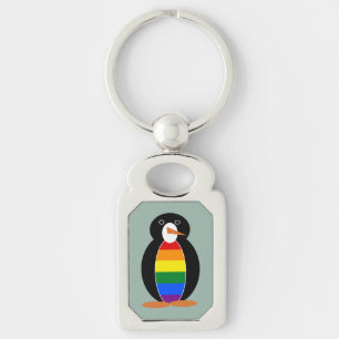 Penguin Dressed in the Gay Pride Rainbow Flag Key Ring