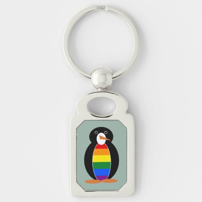 Penguin Dressed in the Gay Pride Rainbow Flag Key Ring (Front)