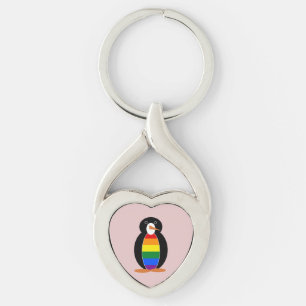 Penguin Dressed in the Gay Pride Rainbow Flag Key Ring