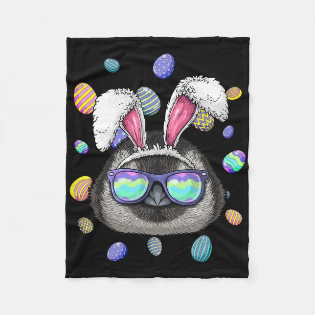 Penguin Easter Bunny Ears Funny Easter Eggs Huntin Fleece Blanket (Front)