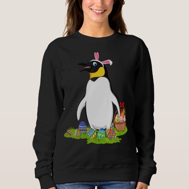 Penguin Easter Egg Hunting Bunny Penguin Easter Su Sweatshirt (Front)