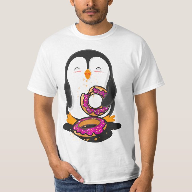 Penguin eating Donuts illustration  T-Shirt (Front)
