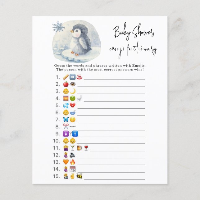 Penguin - Emoji picture game baby shower (Front)