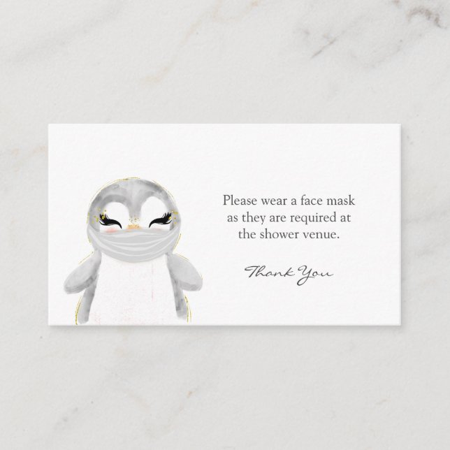 Penguin Face Mask Request Baby Shower Enclosure Card (Front)