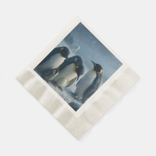 Penguin family accrue coin luncheon napkins