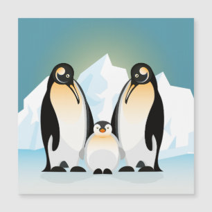 Penguin family against the icebergs
