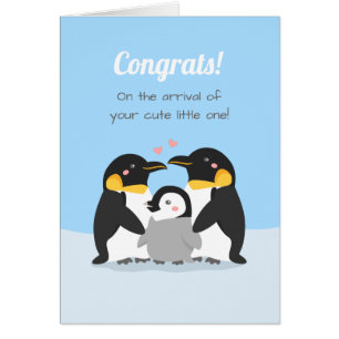 Penguin Family and Chick Newborn Congrats Greeting