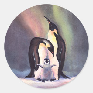 PENGUIN FAMILY by SHARON SHARPE Classic Round Sticker