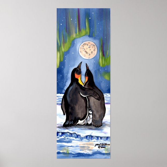Penguin Family Chick Aurora Moon Romantic Poster (Front)