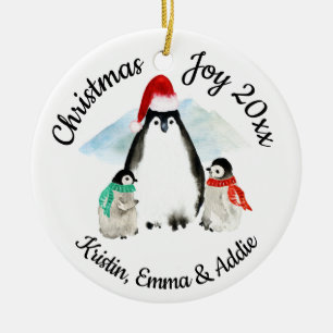 Penguin Family Christmas Ceramic Ornament