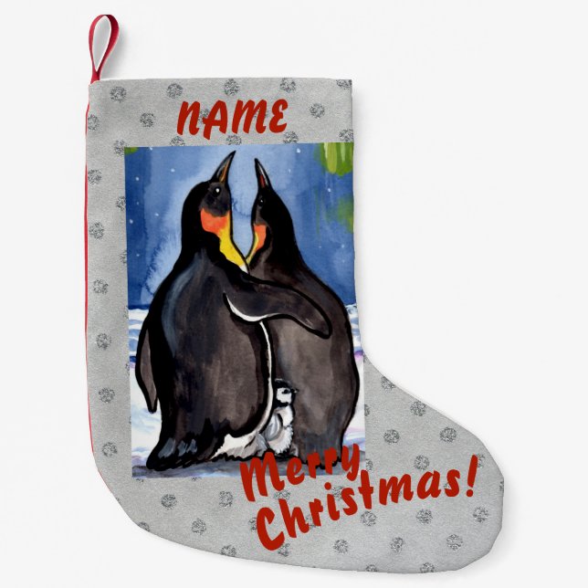 Penguin Family Christmas Stocking Personalised (Front)