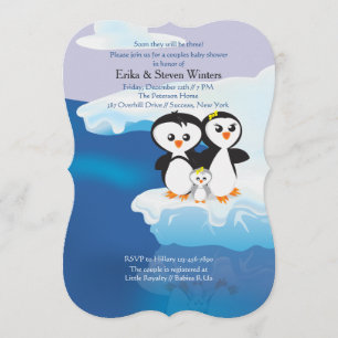 Penguin Family Couples Baby Shower Custom Invitation