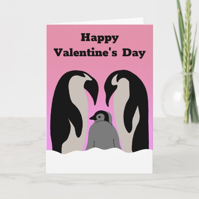 Penguin Family Cute Valentine's Day for Relatives Card (Front)