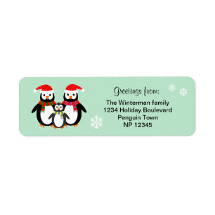 Penguin family editable text teal christmas label return address label