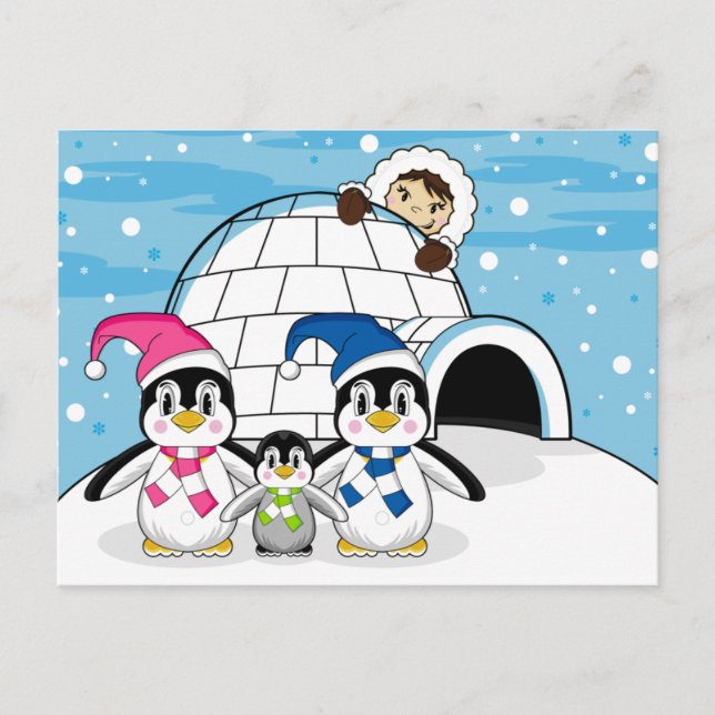 Penguin Family & Eskimo Postcard (Front)