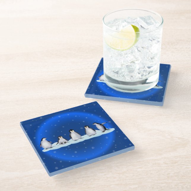 Penguin Family Glass Coaster (Angled)
