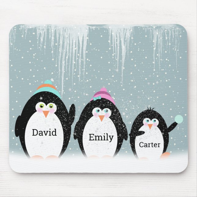 Penguin Family In Snow Mouse Pad (Front)