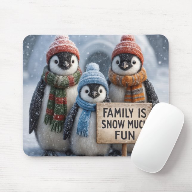 Penguin Family In Snowflakes Mouse Pad (With Mouse)
